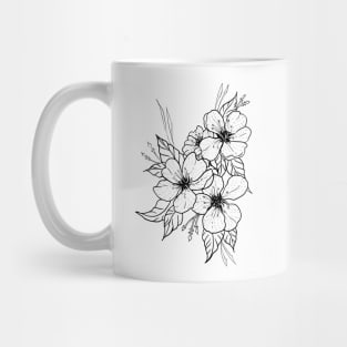 Three Flowers , Pen and Ink linework modern black and white tattoo style Mug